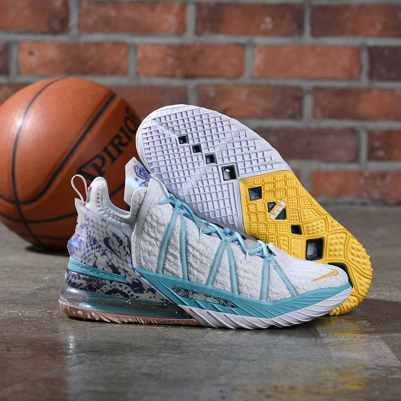 Nike LeBron 18 Grey Jade Blue Yellow Shoes